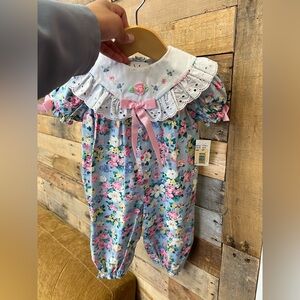 Floral Baby Romper with Pink Accents